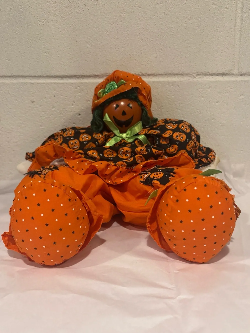 Vintage Halloween Pumpkin Head Doll Self Sitter